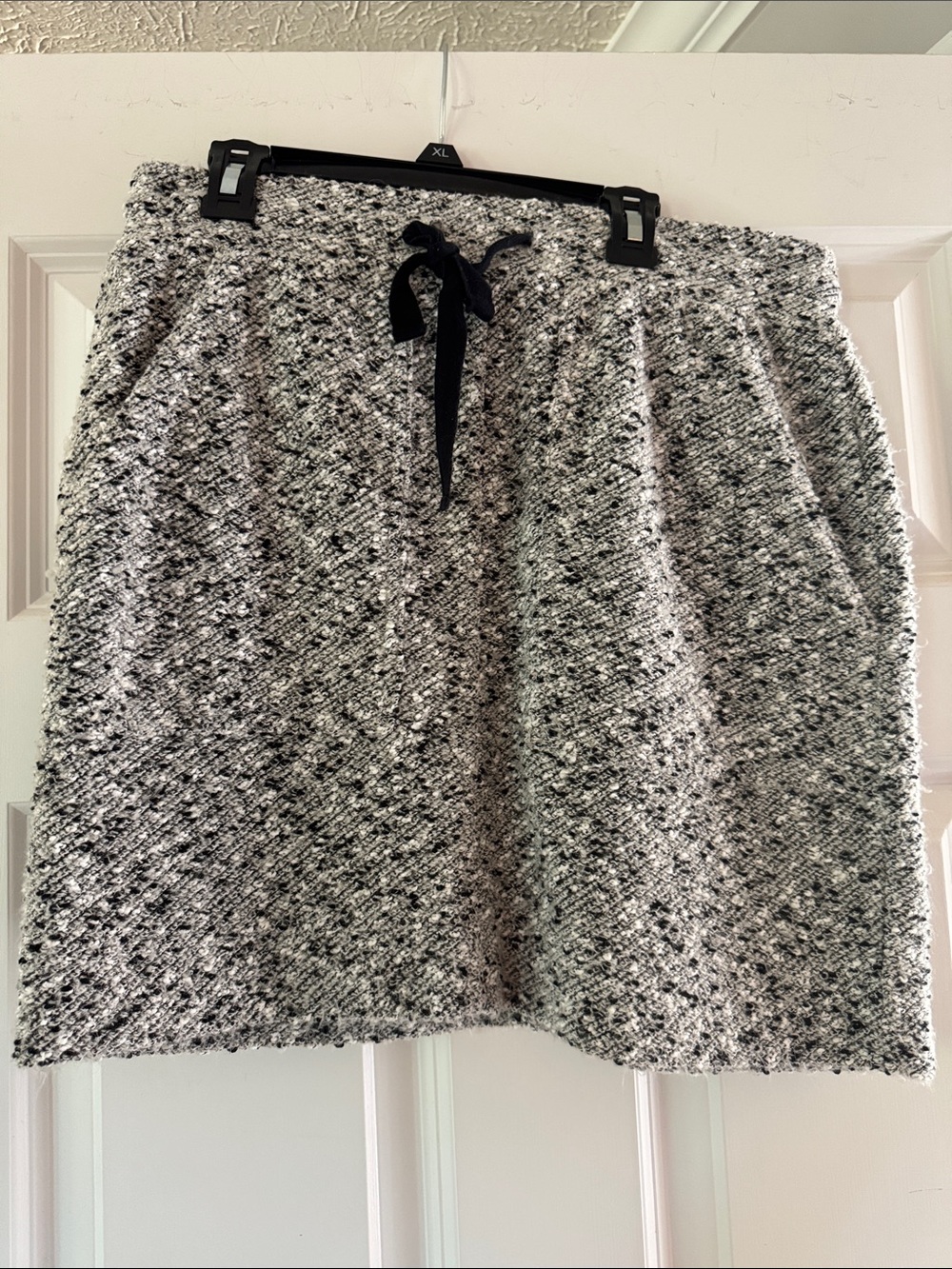 Lou & Grey Black and White Bouclé Drawstring Mini Skirt